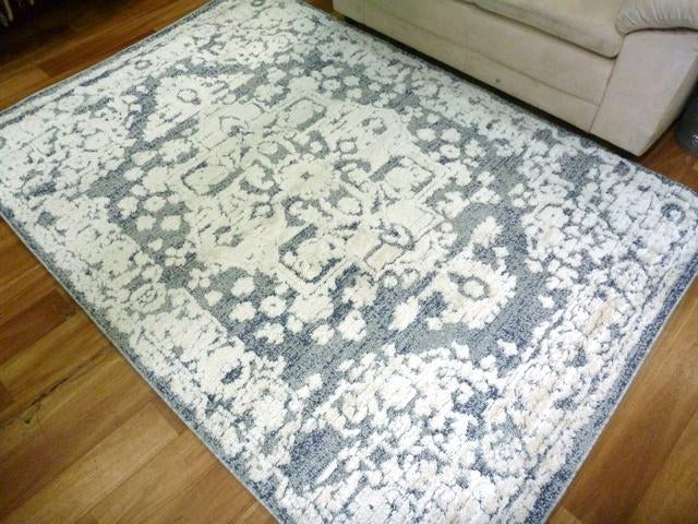 Dual Textured Contemporary Design Sif Blue/White Oval Pattern Floor Area Rugs