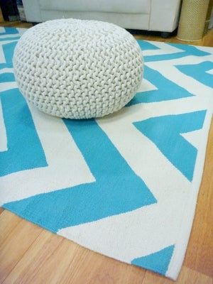 Reversible Flatweave Chevron Cotton Floor Rugs Aqua