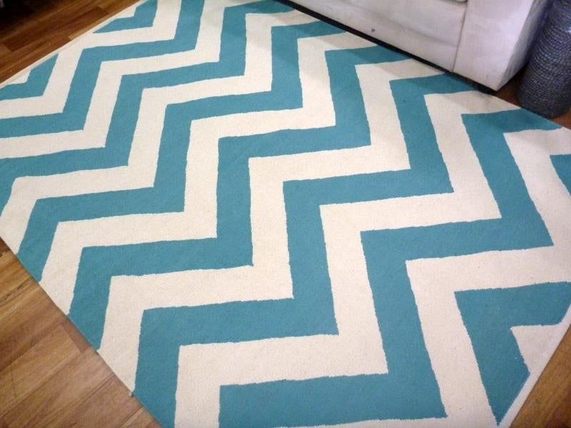 Reversible Flatweave Chevron Cotton Floor Rugs Aqua