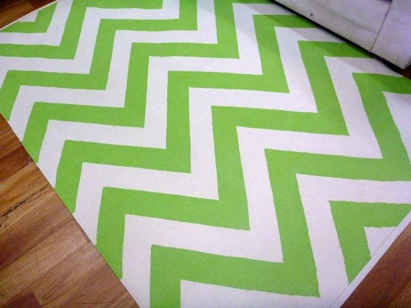 Reversible Flatweave Chevron Cotton Floor Rugs Lime