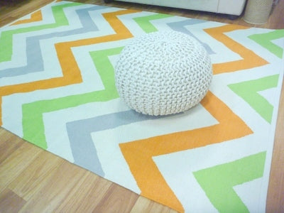 Reversible Flatweave Chevron Cotton Floor Rugs Lime Steel Apricot