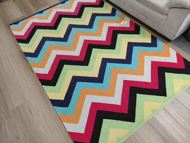 Reversible Flatweave Chevron Cotton Floor Rugs Bright Multi Colours