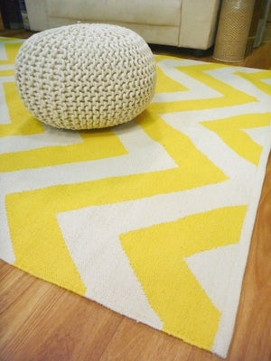 Reversible Flatweave Chevron Cotton Floor Rugs Mustard