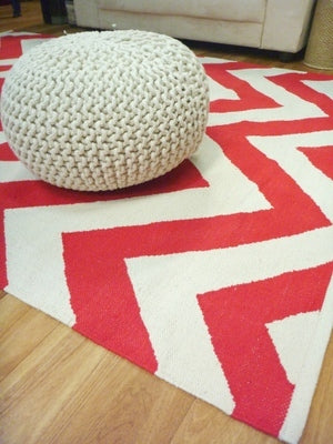 Reversible Flatweave Chevron Cotton Floor Rugs Red