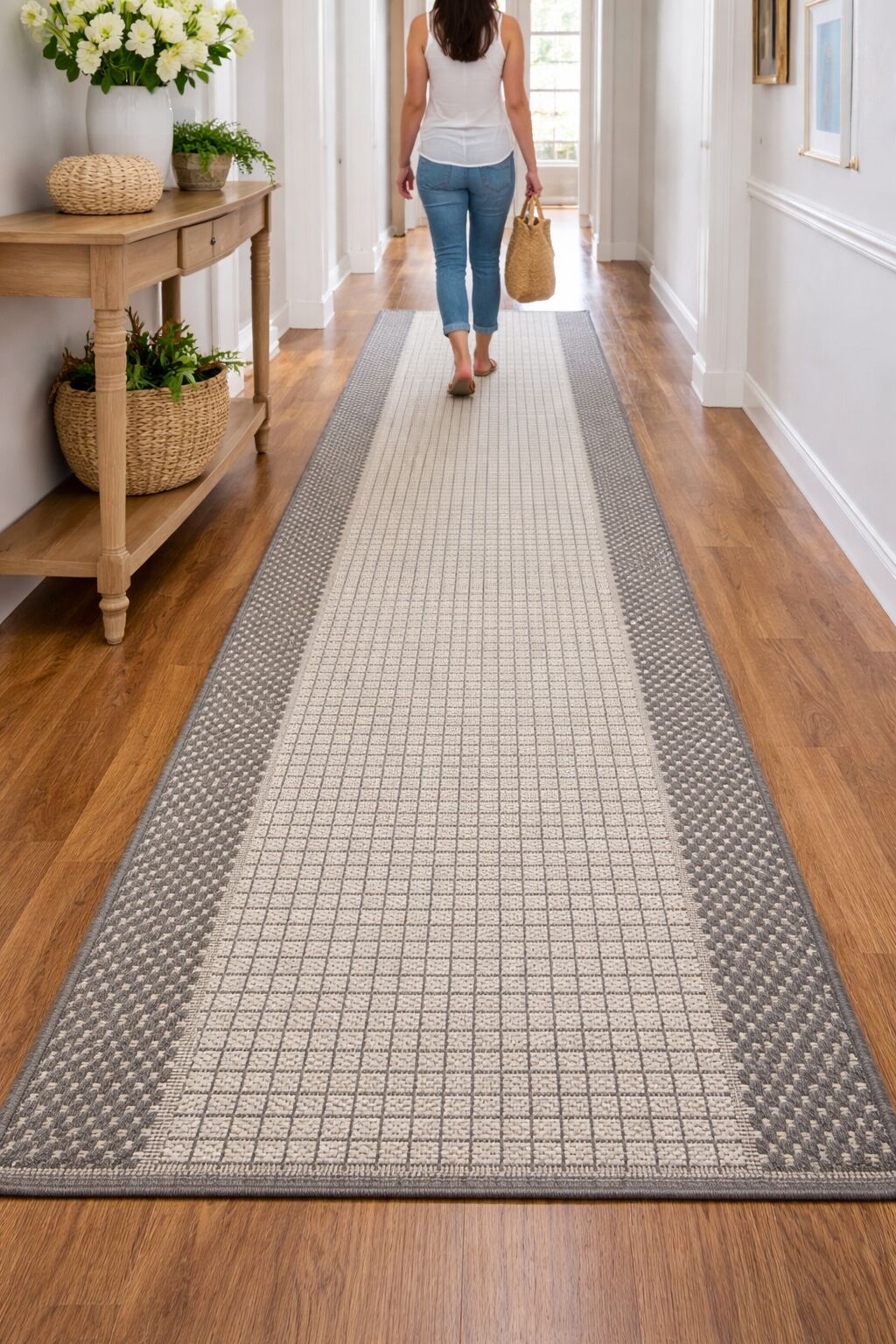 Rubber Back Hallway Runner 67, 80 or 100cm wide Cream Taupe by the Meter Sunrise Flat-weave