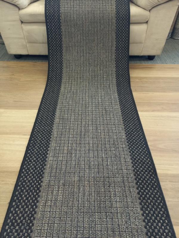 Rubber Back Hallway Runner 67, 80 or 100cm wide Metal Black by the Meter Sunrise Flat-weave