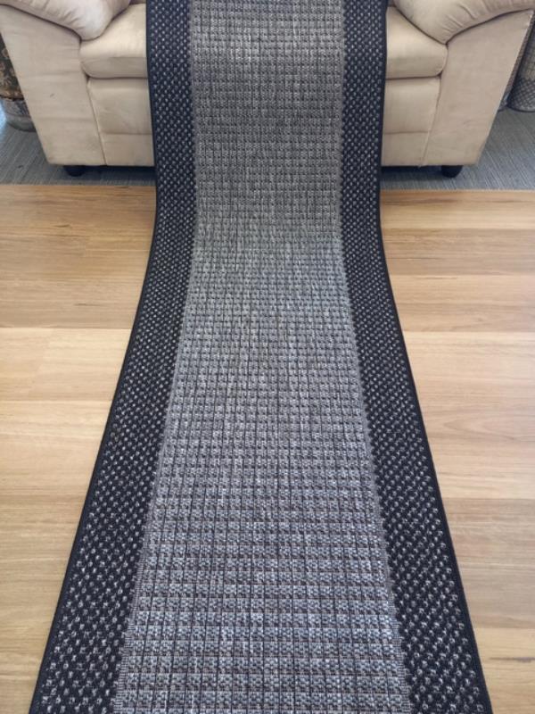 Rubber Back Hallway Runner 67, 80 or 100cm wide Silver Black by the Meter Sunrise Flat-weave