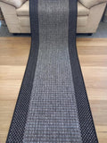 Rubber Back Hallway Runner 67, 80 or 100cm wide Silver Black by the Meter Sunrise Flat-weave