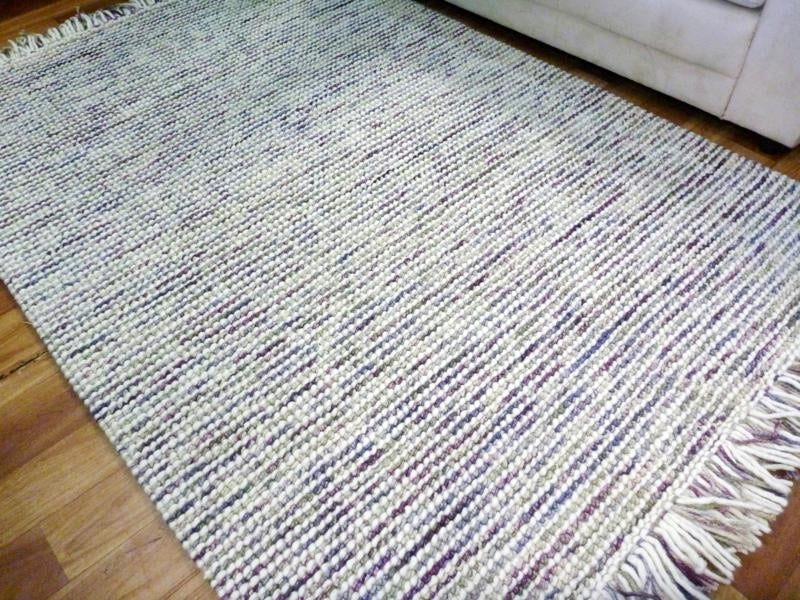 Chunky Handloomed Loop Pile Wool & Polyester Area Floor Rug Plum