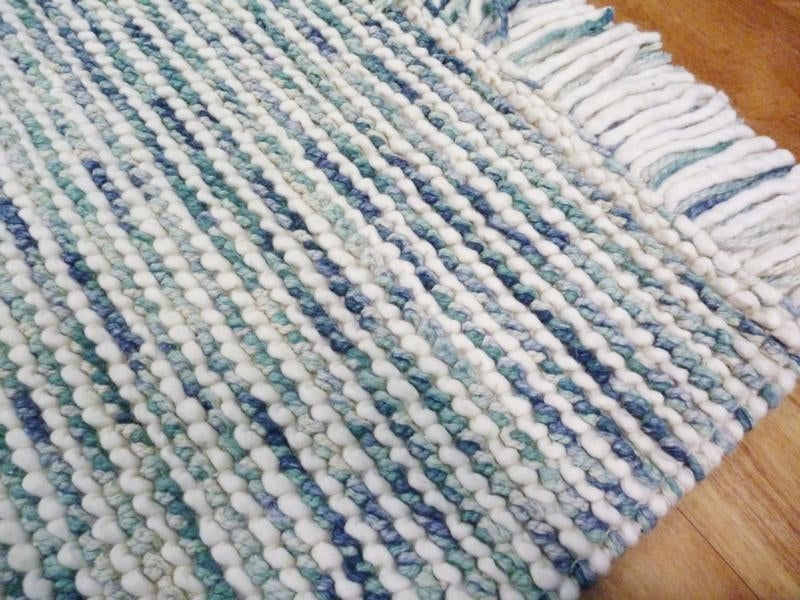 Chunky Handloomed Loop Pile Wool & Polyester Area Floor Rug Teal