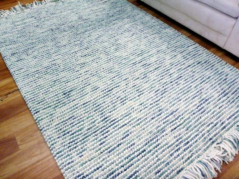 Chunky Handloomed Loop Pile Wool & Polyester Area Floor Rug Teal