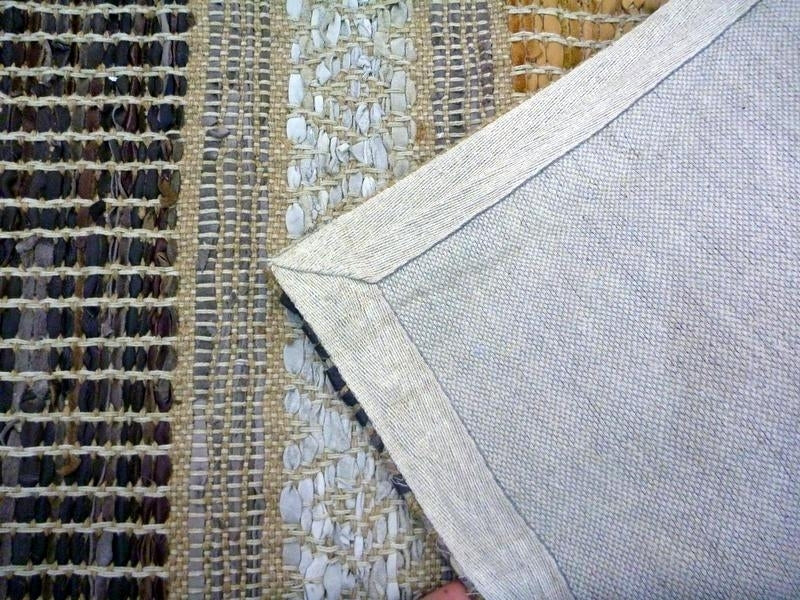 Flat-weave Leather and Jute Multi Weave Stripe Floor Rug Chocolate