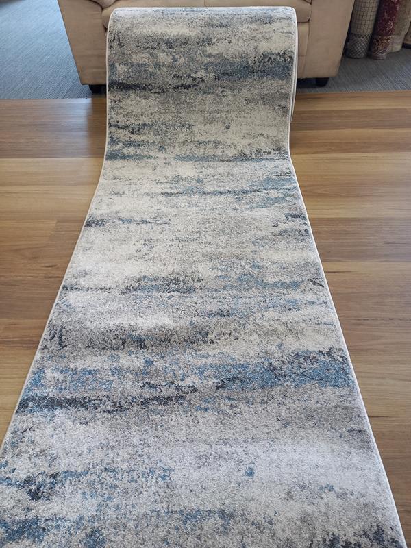 Clearance Hall Runners Madeline Abstract Grey Blue 80cm Wide End of Roll Edged