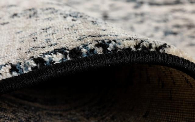 Persian Allover Worn Look Design Black Soft Feel Raffia 11mm Thick Floor Area Rug