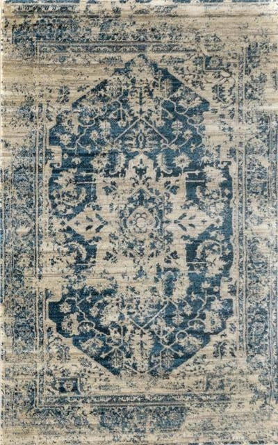 Persian Allover Worn Look Design Navy Soft Feel Raffia 11mm Thick Floor Area Rug