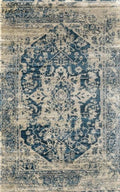 Persian Allover Worn Look Design Navy Soft Feel Raffia 11mm Thick Floor Area Rug