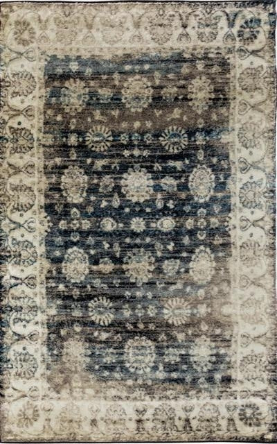 Persian Medallions Worn Look Design Black Blue Soft Feel Raffia 11mm Thick Floor Area Rug