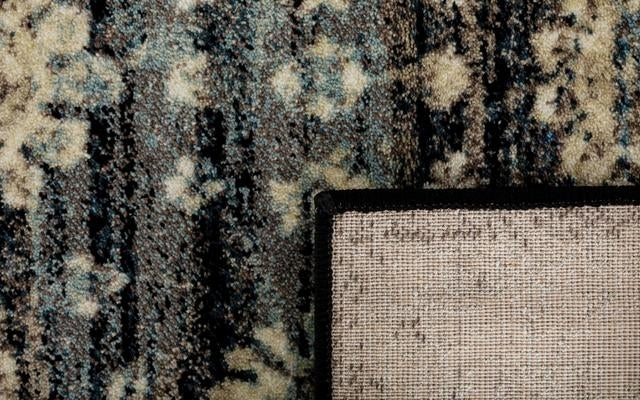 Persian Medallions Worn Look Design Black Blue Soft Feel Raffia 11mm Thick Floor Area Rug