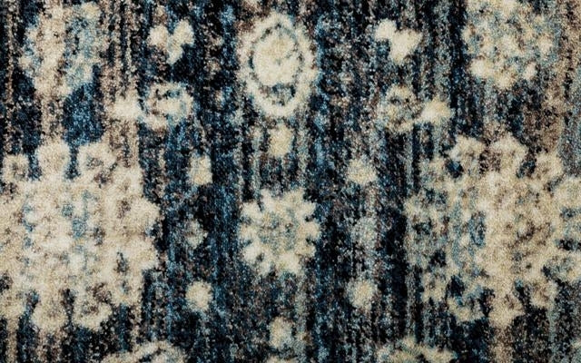 Persian Medallions Worn Look Design Black Blue Soft Feel Raffia 11mm Thick Floor Area Rug