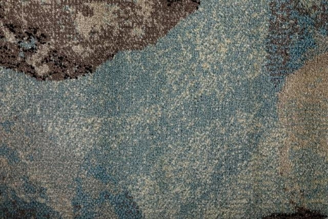 Contemporary Leaves Design Blue Brown Soft Feel Raffia 11mm Thick Floor Area Rug