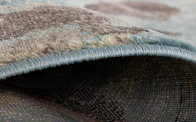 Contemporary Leaves Design Blue Brown Soft Feel Raffia 11mm Thick Floor Area Rug
