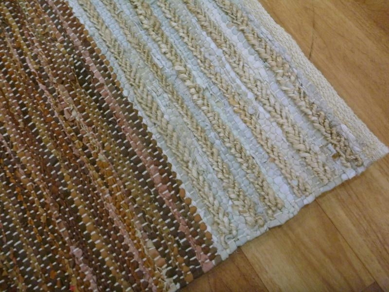 Flat-weave Leather and Jute Multi Weave Panels Floor Rug Dark Brown
