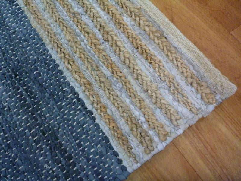 Flat-weave Leather and Jute Multi Weave Panels Floor Rug Grey