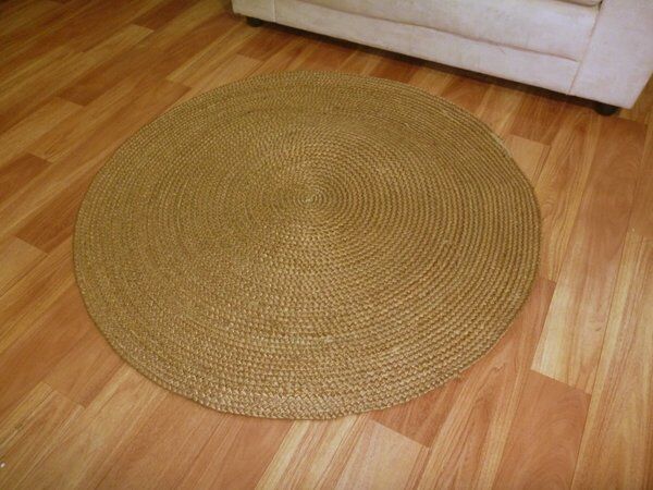 Braided Jute Plain Dark Copper Brown Round Circle Floor Rug
