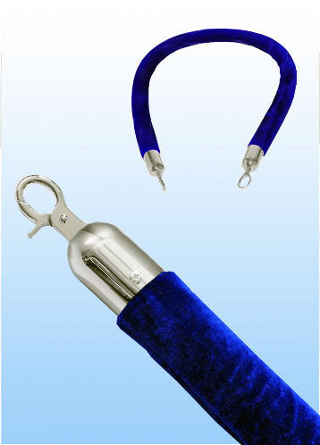 Velvet Rope Silver Hook End 32mm x 1.5M For Bollard Queue Stanchion Red Blue White or Black
