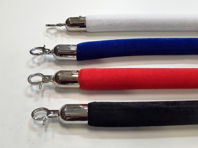 Velvet Rope Silver Hook End 32mm x 1.5M For Bollard Queue Stanchion Red Blue White or Black