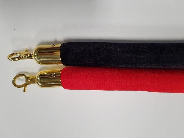 Velvet Rope with Gold Hook End 32mm x 1.5M Bollard Queue Crowd Control Stanchion Red or Black