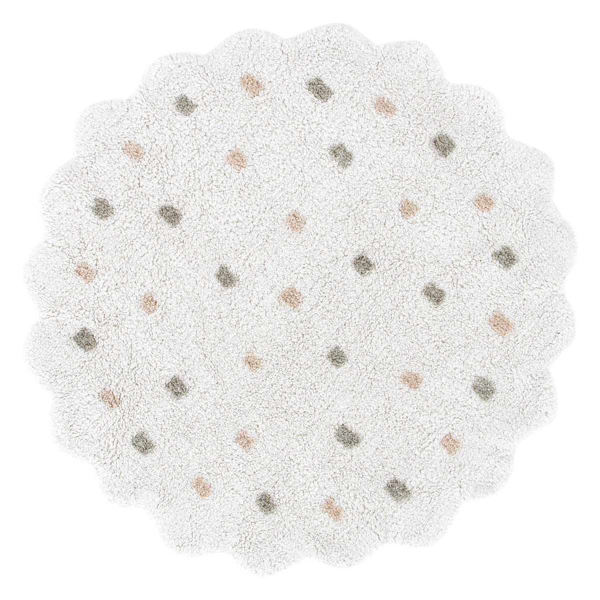 Mellow Round Scalloped Kids Rug White & Multi: New Arrival