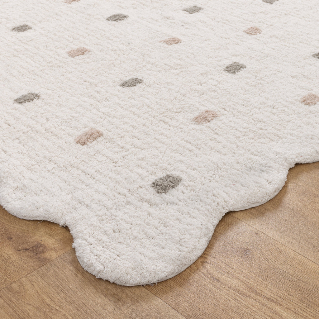 Mellow Round Scalloped Kids Rug White & Multi: New Arrival
