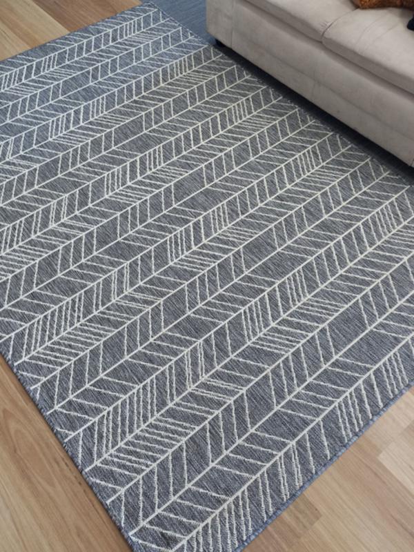Flat-weave Gest Shaded Grey Herringbone Rubber Backed Floor Rugs Runner & Door Mats