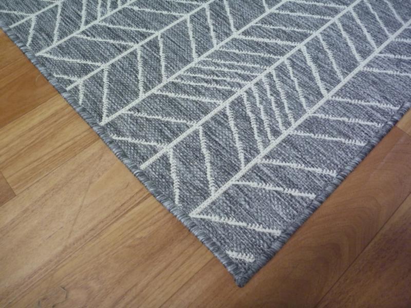Flat-weave Gest Shaded Grey Herringbone Rubber Backed Floor Rugs Runner & Door Mats