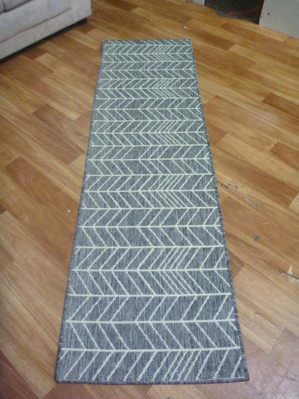 Flat-weave Gest Shaded Grey Herringbone Rubber Backed Floor Rugs Runner & Door Mats