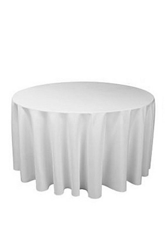 White tablecloth draped over a round table