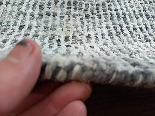 Soft Fine Wool & Viscose Textured Handwoven Cream Dark Grey Area Rug 13mm Thick