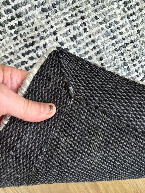 Soft Fine Wool & Viscose Textured Handwoven Cream Dark Grey Area Rug 13mm Thick
