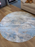 Transitional Design Coastal Cream Light Blue Area Rugs and Circle