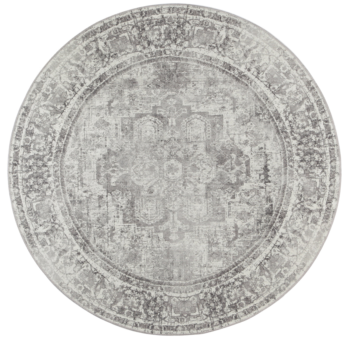Distressed Vintage Chilaz Grey Round Rug - VITAL 2085-04