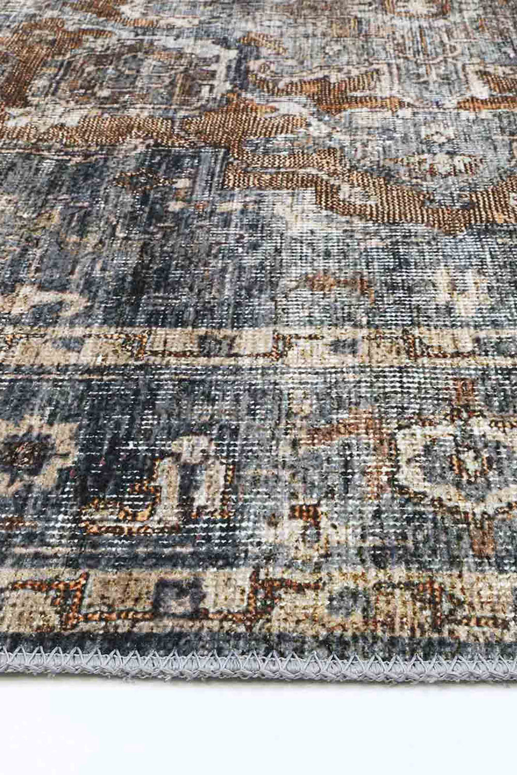 Distressed Vintage Cezanne Rabbit Gray Inca Gold Area Rug - VITAL 2244-04 (with fringe)