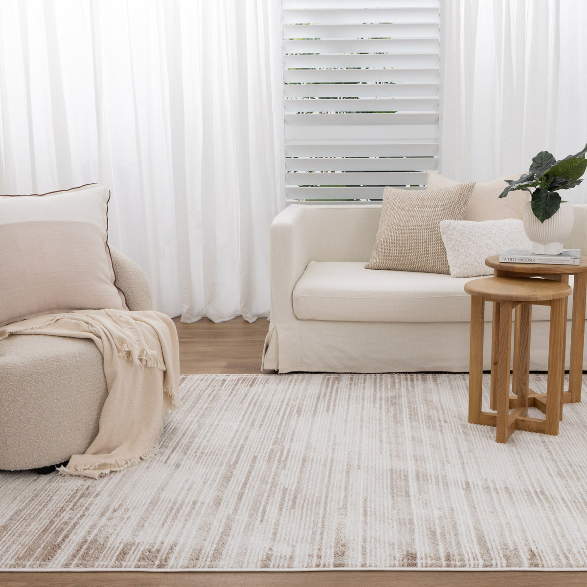Wellington Distressed Lines Brown Rug - W011
