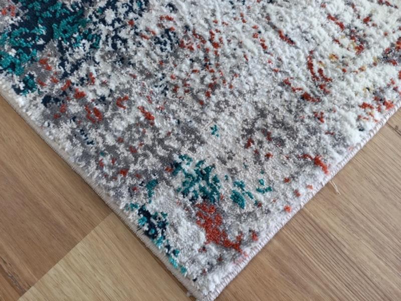Transitional Design Coastal Grey Emerald Terracotta Area Rug