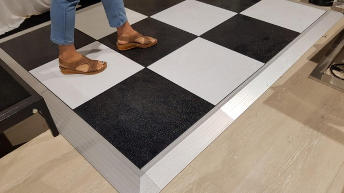 Portable Dance Floor Black & White Checkered 5.09 x 6.94m Modular Kit - Online