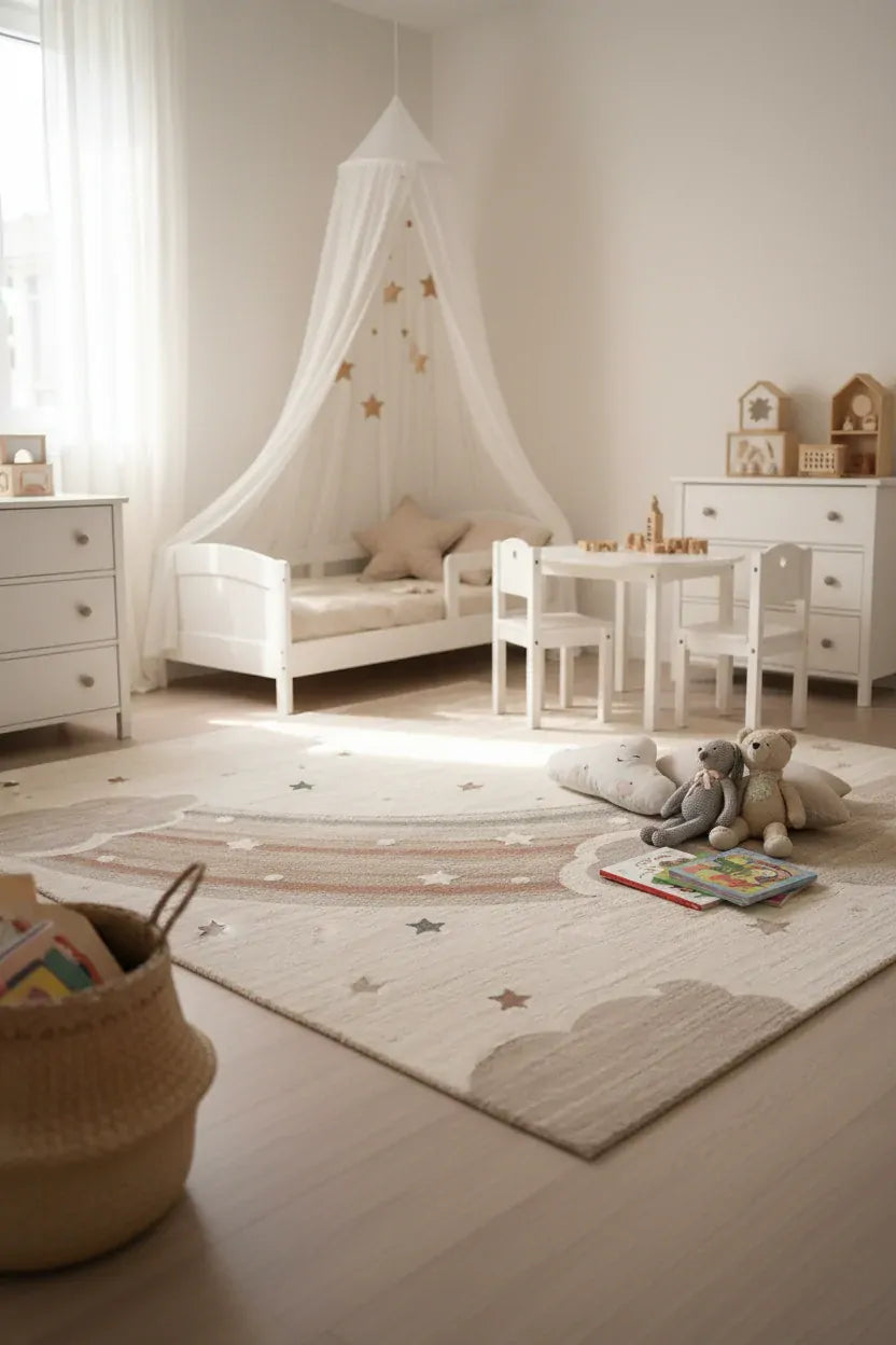 Kids Super Soft Feel Cream Beige Rainbow Dreamscape 14mm Thick Childrens Rugs