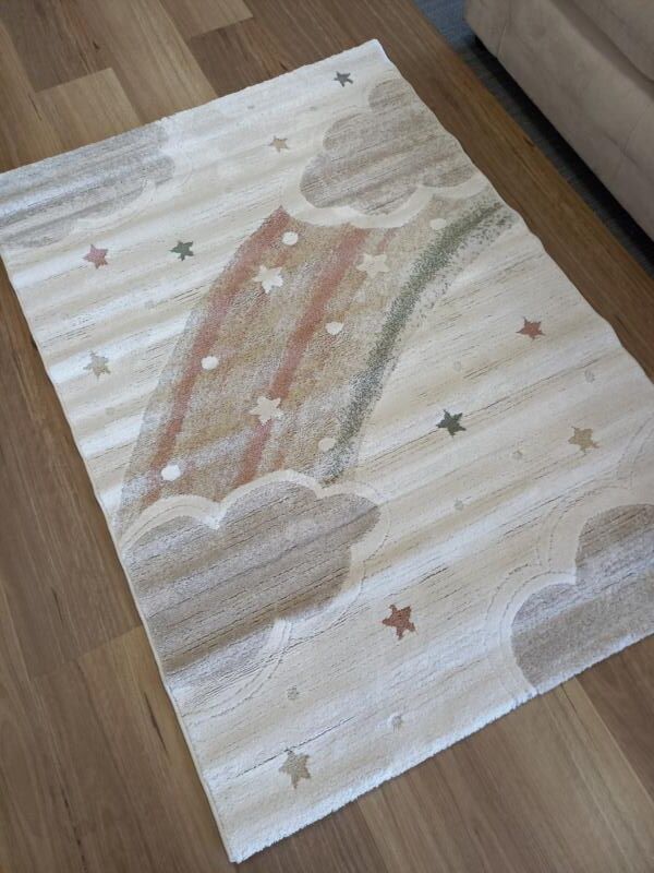 Kids Super Soft Feel Cream Beige Rainbow Dreamscape 14mm Thick Childrens Rugs