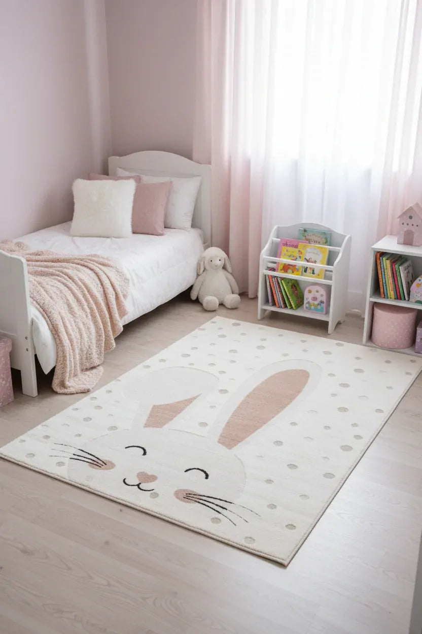 Kids Super Soft Feel Cream Beige Rabbit Dreamscape 14mm Thick Childrens Rugs
