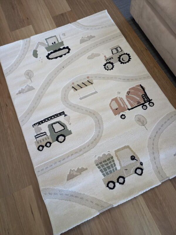 Kids Super Soft Feel Cream Beige Car Roads Dreamscape 14mm Thick Childrens Rugs