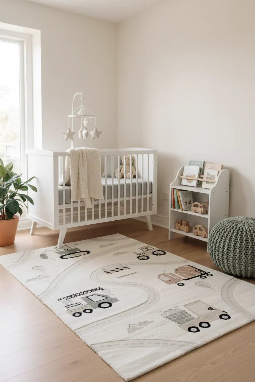 Kids Super Soft Feel Cream Beige Car Roads Dreamscape 14mm Thick Childrens Rugs